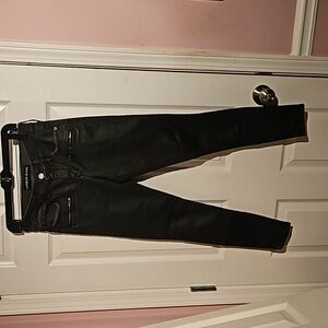 Expeess Black Leather Mid Rise Ankle Leggings Jeans